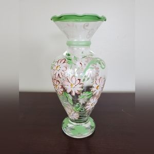 Tracy Porter Handpainted Pink & Green Daisy Vase
